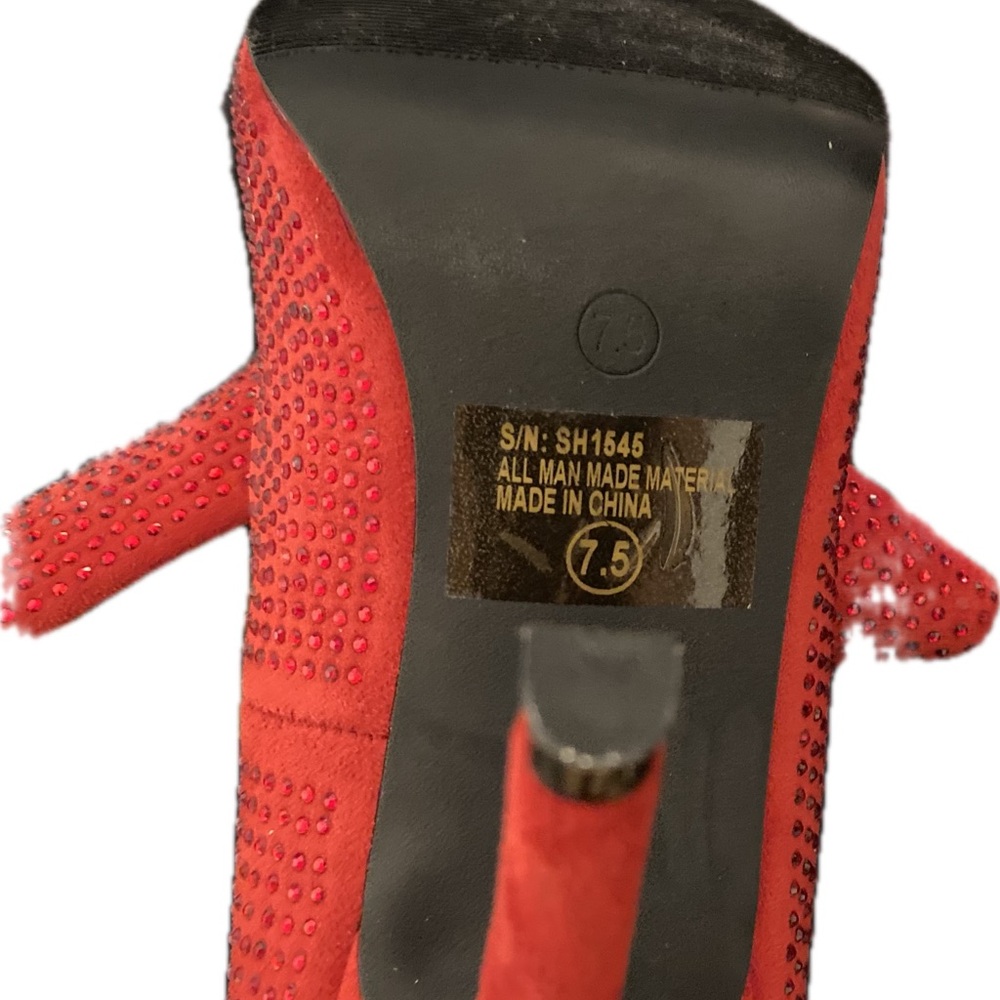 Italina Red Rhinestone Stiletto Heels - Picture 6 of 7